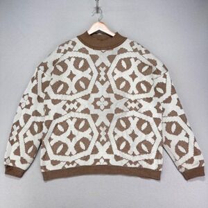 Vintage 70s/80s Crewneck Sweater Mens Large Brown/White Pattern‎ Acrylic Knit